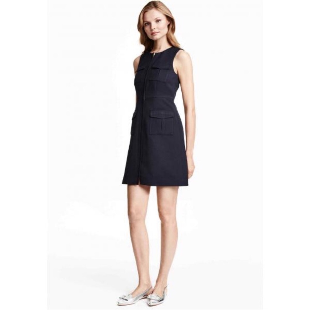 H&M military style dress full zip pockets black